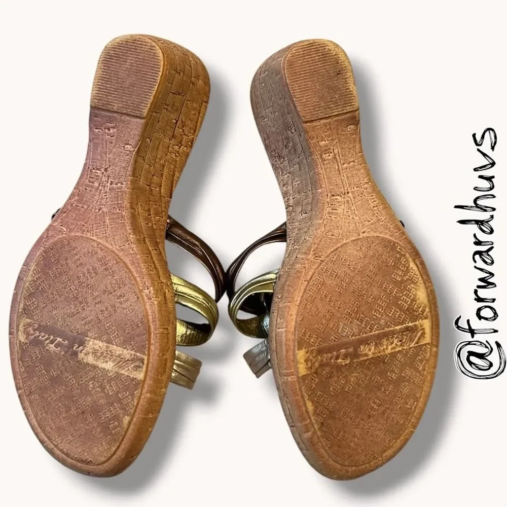 Italian Shoemakers Metallic Cork Wedge Slide Sandals 7.5